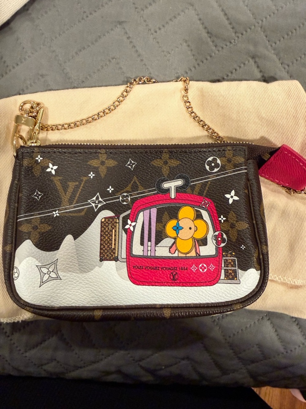 Louis Vuitton Brown Monogram Mini Pochette with Pink and Yellow Graphic